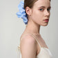 Chic Glass Yarn Blue Scrunchy with Birth Flower Pendant